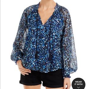 Aqua printed tassel tie top